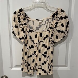 H&M Black and Cream Patterned Blouse